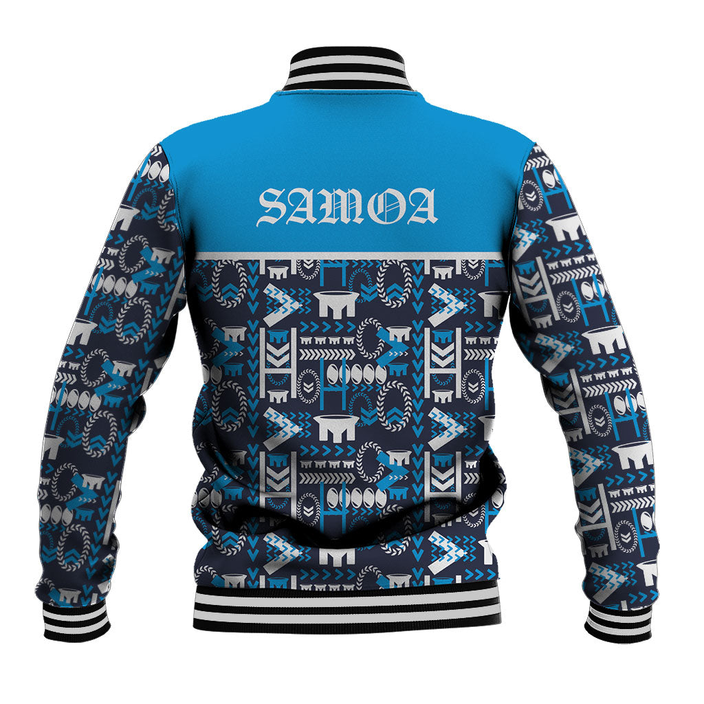 Samoan Warrior Island Heritage Baseball Jacket Ocean Island Geometry Blue Style LT9 - Polynesian Pride
