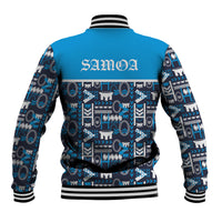 Samoan Warrior Island Heritage Baseball Jacket Ocean Island Geometry Blue Style LT9 - Polynesian Pride