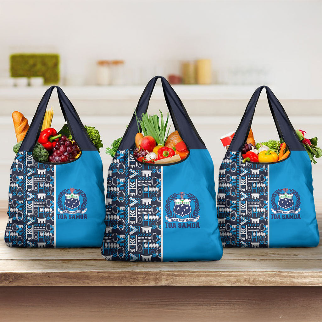 Samoan Warrior Island Heritage Grocery Bag Ocean Island Geometry Blue Style LT9 3-pack One Size Blue - Polynesian Pride