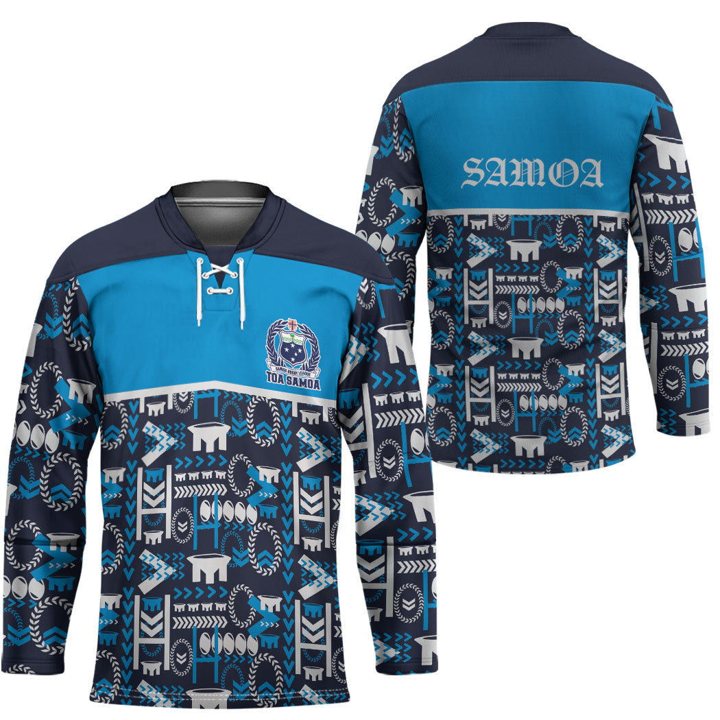 Samoan Warrior Island Heritage Hockey Jersey Ocean Island Geometry Blue Style LT9 - Polynesian Pride