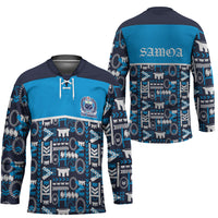 Samoan Warrior Island Heritage Hockey Jersey Ocean Island Geometry Blue Style LT9 - Polynesian Pride