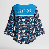 Samoan Warrior Island Heritage Kimono Sleeve Blouse Ocean Island Geometry Blue Style LT9 - Polynesian Pride