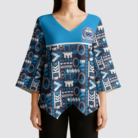 Samoan Warrior Island Heritage Kimono Sleeve Blouse Ocean Island Geometry Blue Style LT9 - Polynesian Pride