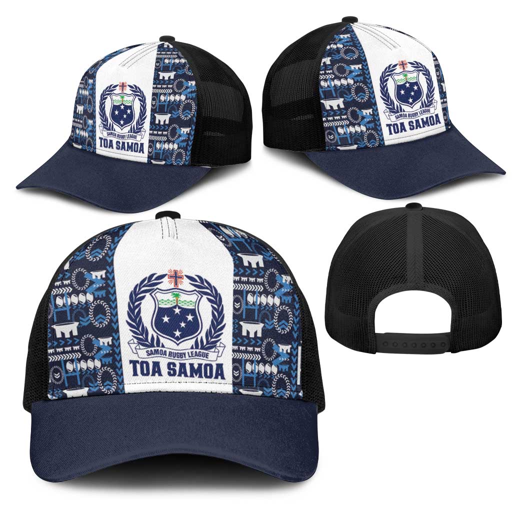 Samoan Warrior Island Heritage Mesh Trucker Cap Ocean Island Geometry Blue Style LT9 - Polynesian Pride