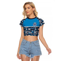 Samoan Warrior Island Heritage Raglan Cropped T Shirt Ocean Island Geometry Blue Style LT9 Female Blue - Polynesian Pride