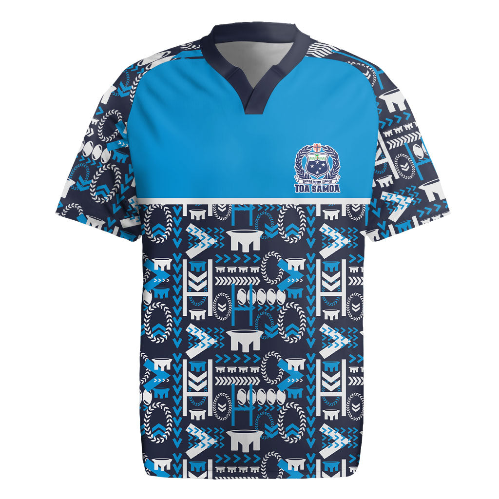 Samoan Warrior Island Heritage Rugby Jersey Ocean Island Geometry Blue Style LT9 Blue - Polynesian Pride