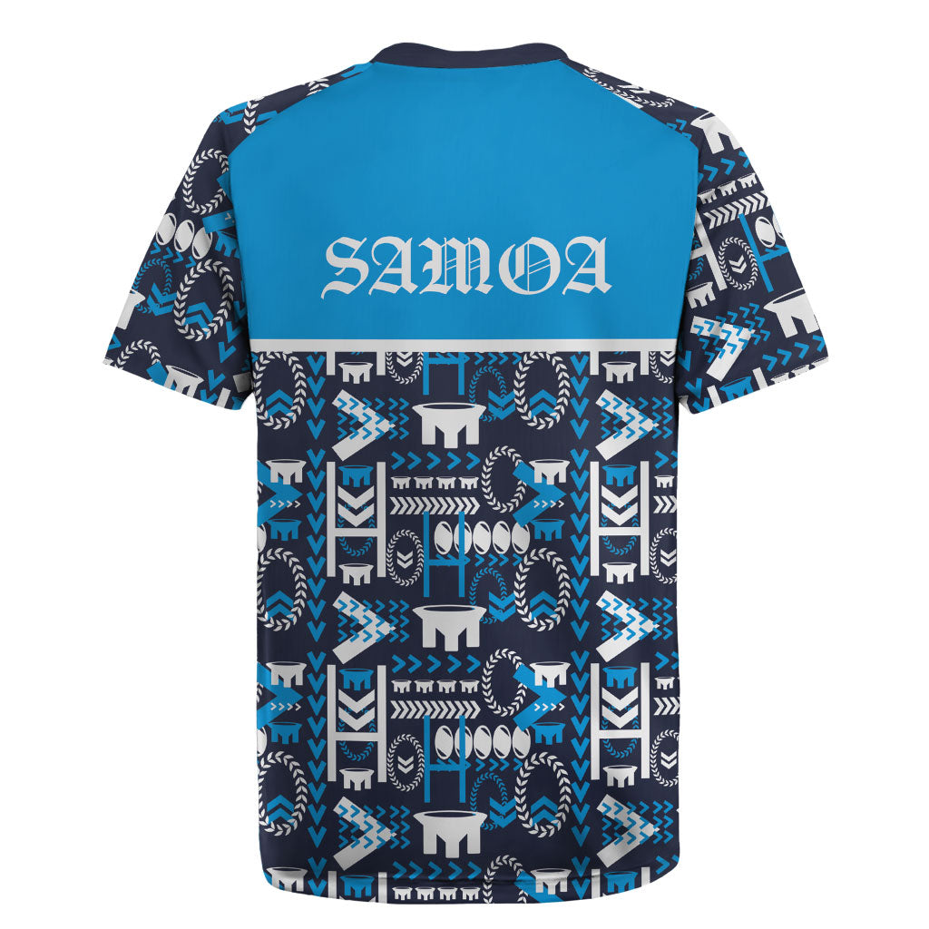 Samoan Warrior Island Heritage Rugby Jersey Ocean Island Geometry Blue Style LT9 - Polynesian Pride