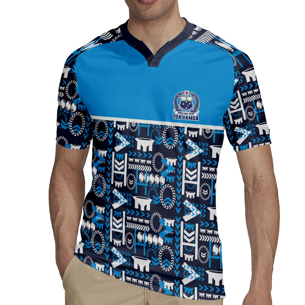 Samoan Warrior Island Heritage Rugby Jersey Ocean Island Geometry Blue Style LT9 - Polynesian Pride