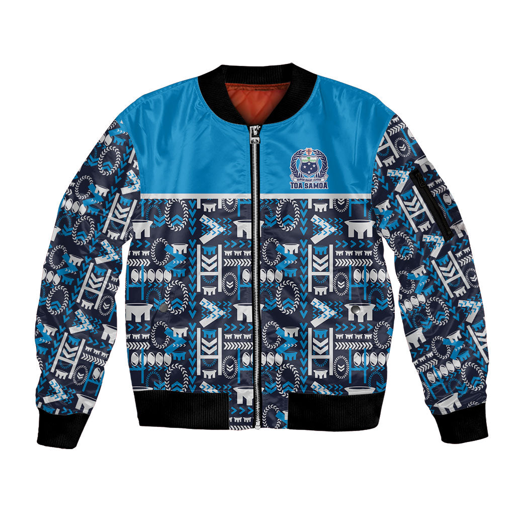 Samoan Warrior Island Heritage Sleeve Zip Bomber Jacket Ocean Island Geometry Blue Style LT9 Unisex Blue - Polynesian Pride