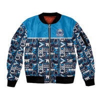 Samoan Warrior Island Heritage Sleeve Zip Bomber Jacket Ocean Island Geometry Blue Style LT9 Unisex Blue - Polynesian Pride