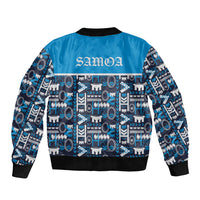 Samoan Warrior Island Heritage Sleeve Zip Bomber Jacket Ocean Island Geometry Blue Style LT9 - Polynesian Pride