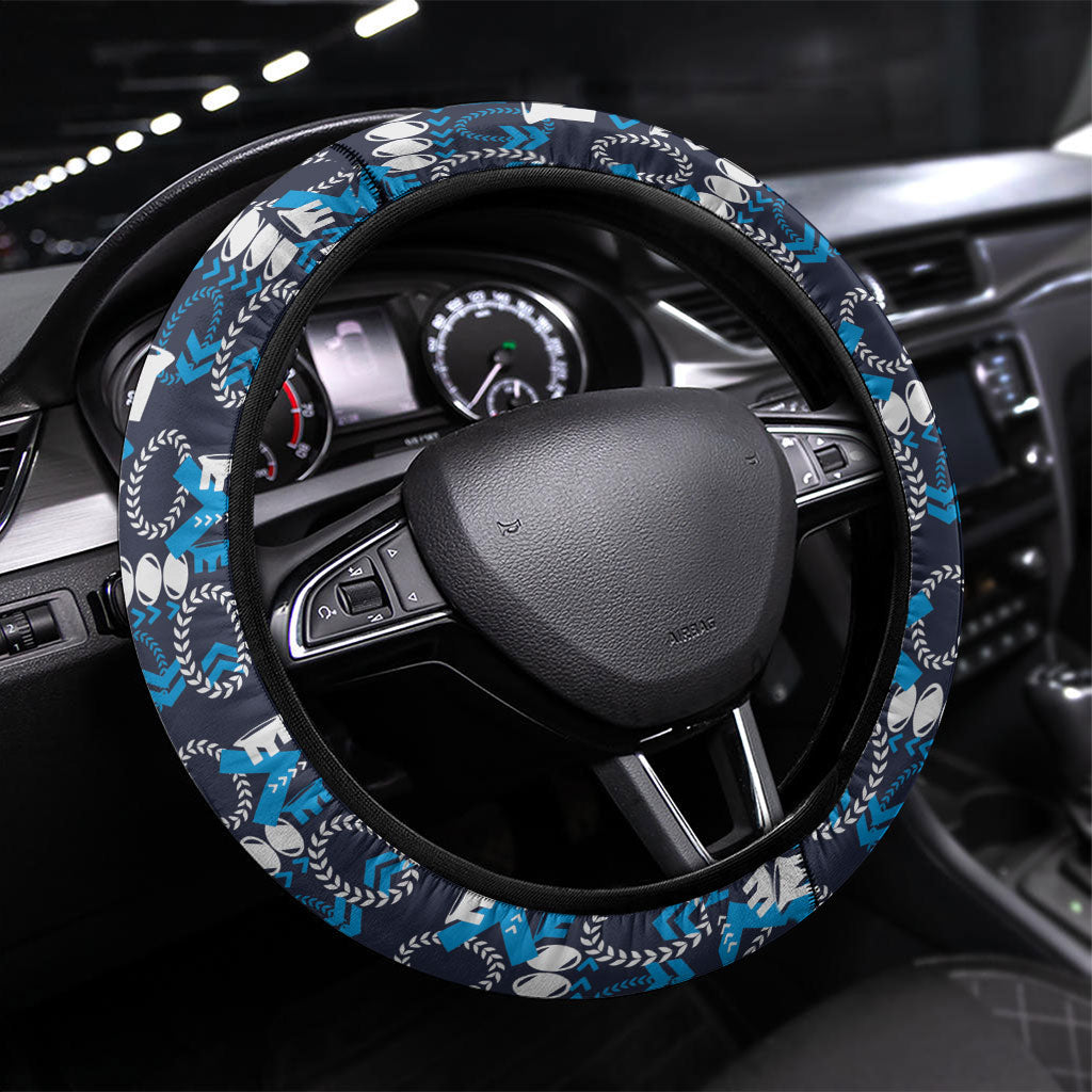 Samoan Warrior Island Heritage Steering Wheel Cover Ocean Island Geometry Blue Style LT9 Universal Fit Blue - Polynesian Pride