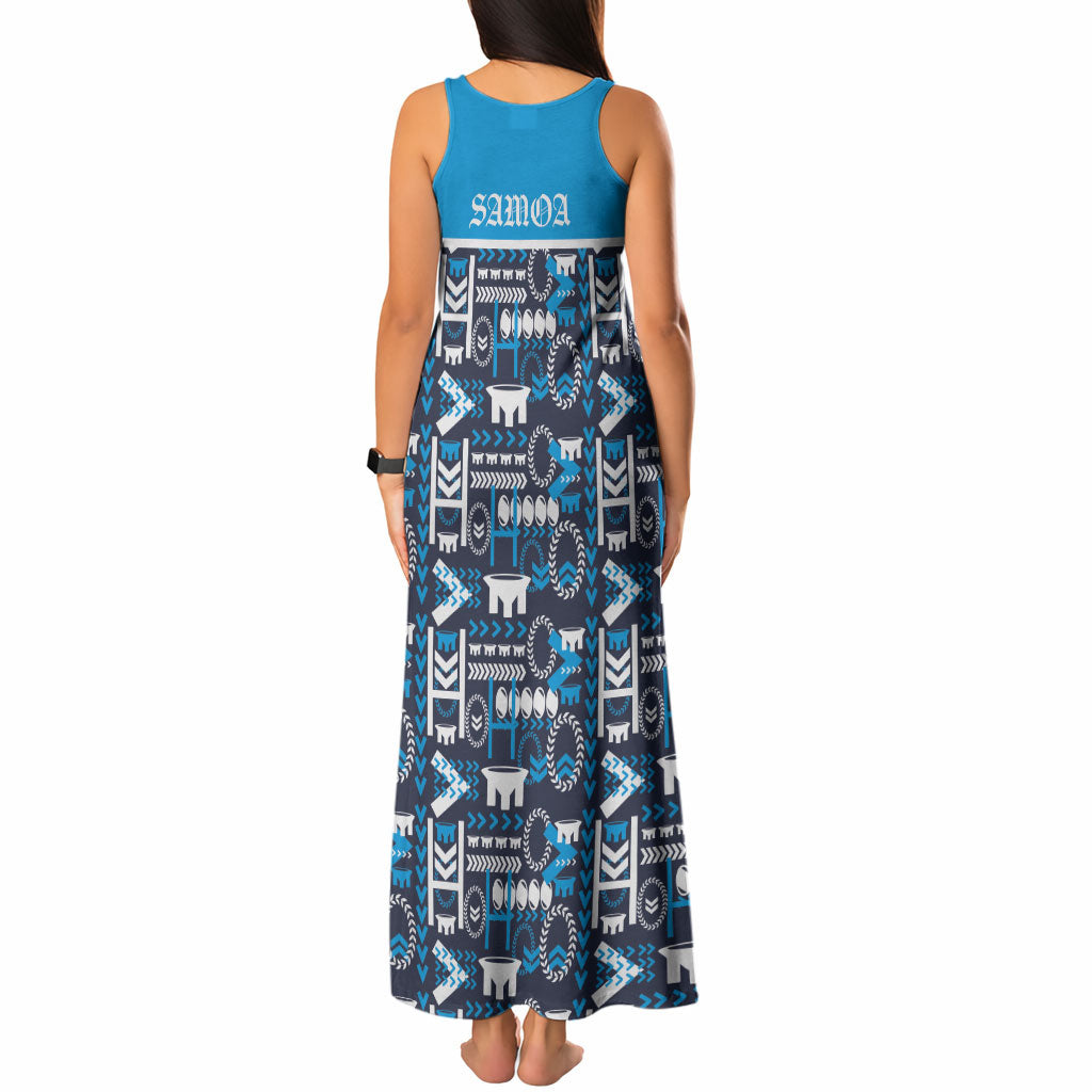 Samoan Warrior Island Heritage Tank Maxi Dress Ocean Island Geometry Blue Style LT9 - Polynesian Pride