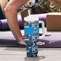 Samoan Warrior Island Heritage Tumbler With Handle Ocean Island Geometry Blue Style LT9 - Polynesian Pride