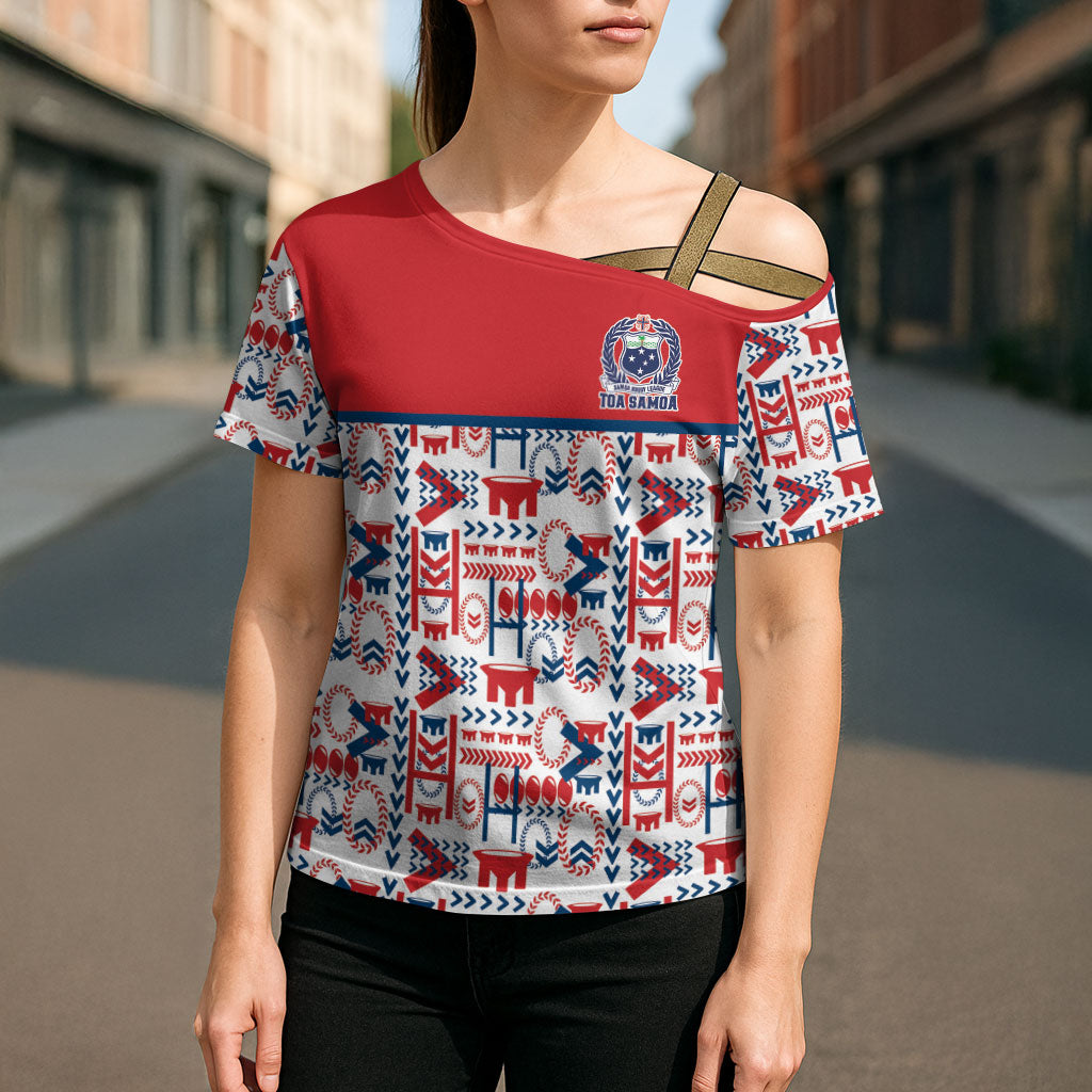 Samoan Warrior Island Heritage Cross Shoulder Shirt Ocean Island Geometry Red Style LT9 - Polynesian Pride