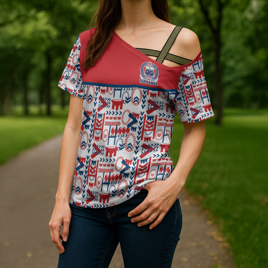 Samoan Warrior Island Heritage Cross Shoulder Shirt Ocean Island Geometry Red Style LT9 - Polynesian Pride