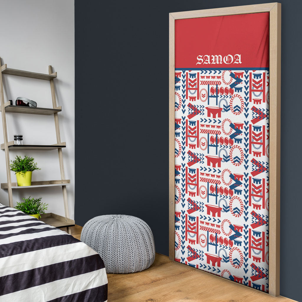 Samoan Warrior Island Heritage Door Cover Ocean Island Geometry Red Style LT9 - Polynesian Pride