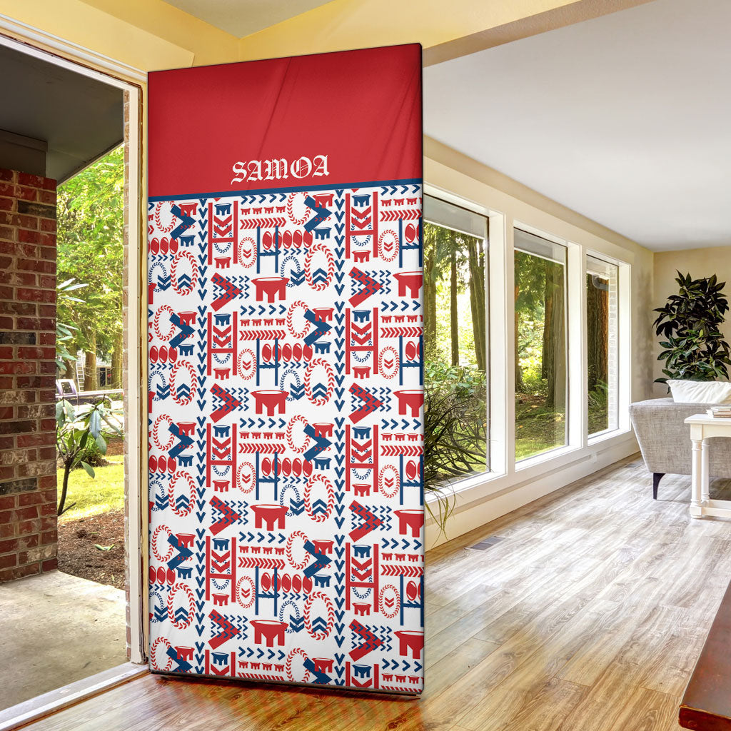 Samoan Warrior Island Heritage Door Cover Ocean Island Geometry Red Style LT9 - Polynesian Pride