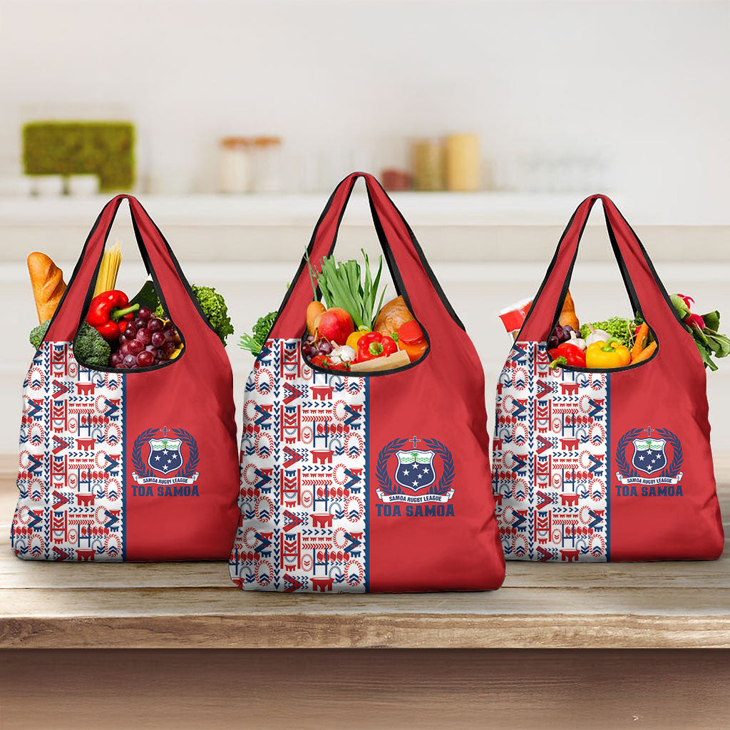 Samoan Warrior Island Heritage Grocery Bag Ocean Island Geometry Red Style LT9 3-pack One Size Red - Polynesian Pride