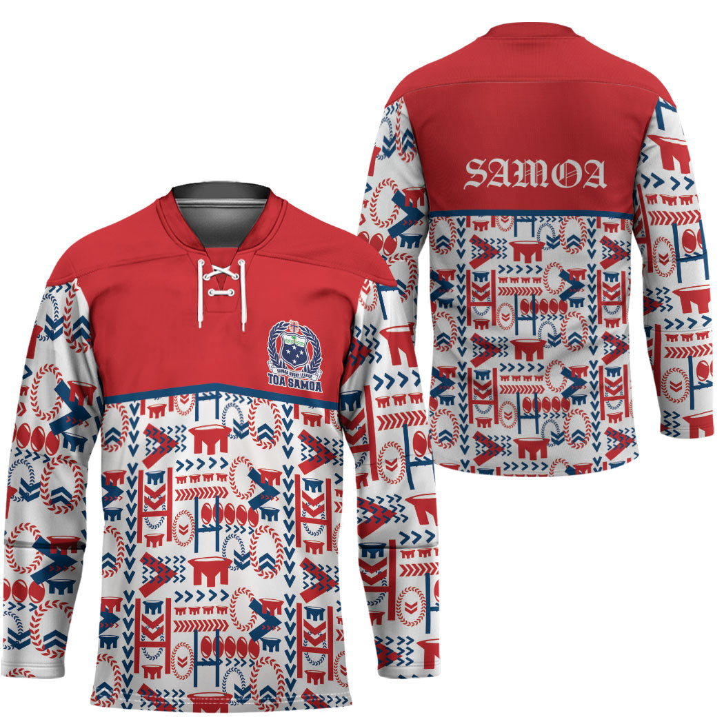 Samoan Warrior Island Heritage Hockey Jersey Ocean Island Geometry Red Style LT9 - Polynesian Pride