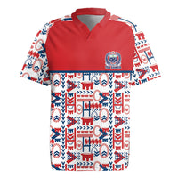 Samoan Warrior Island Heritage Rugby Jersey Ocean Island Geometry Red Style LT9 Red - Polynesian Pride