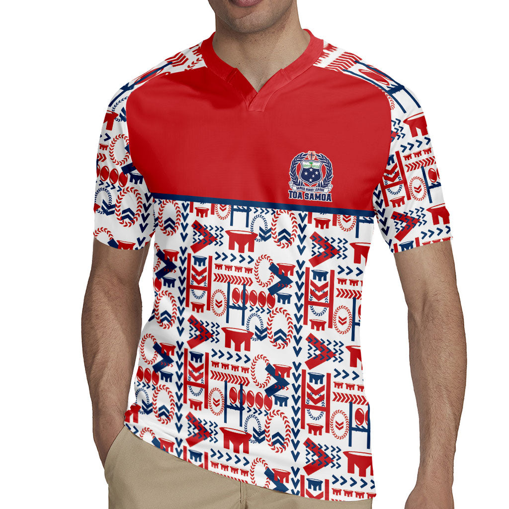 Samoan Warrior Island Heritage Rugby Jersey Ocean Island Geometry Red Style LT9 - Polynesian Pride
