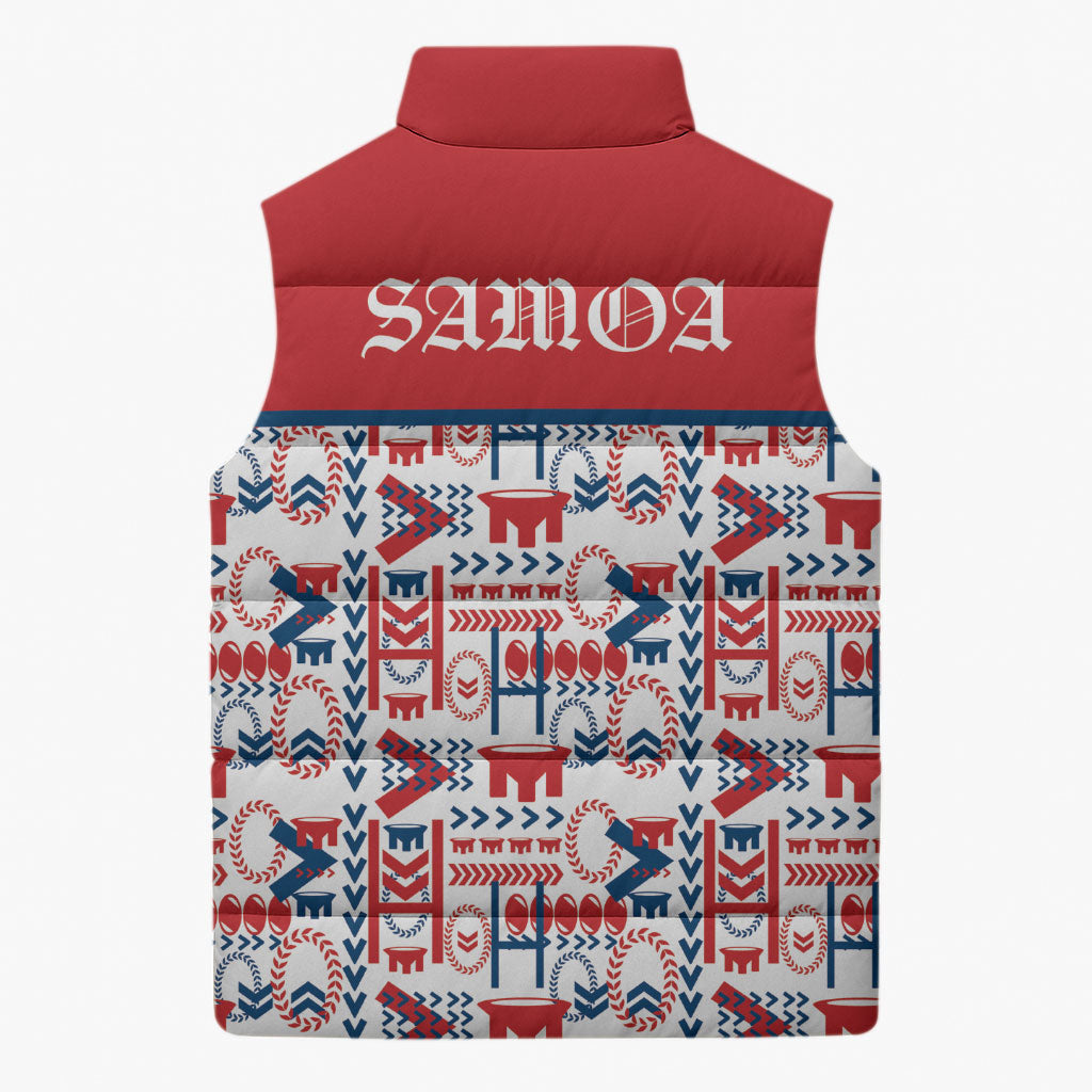Samoan Warrior Island Heritage Sleeveless Puffer Jacket Ocean Island Geometry Red Style LT9 - Polynesian Pride