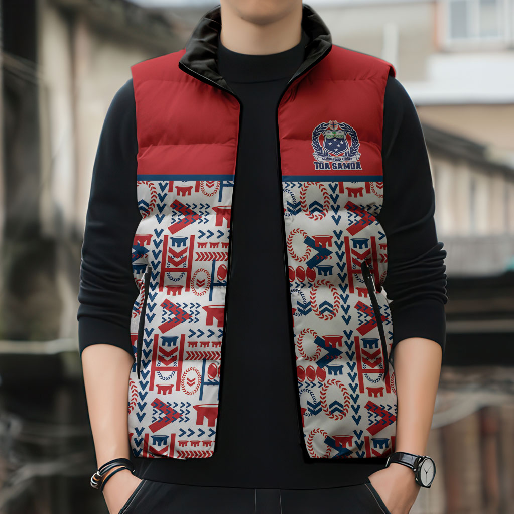 Samoan Warrior Island Heritage Sleeveless Puffer Jacket Ocean Island Geometry Red Style LT9 - Polynesian Pride