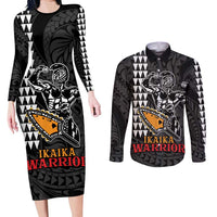 Aloha Spirit Ikaika Warrior Helmet Couples Matching Long Sleeve Bodycon Dress and Long Sleeve Button Shirt LT9 Black - Polynesian Pride