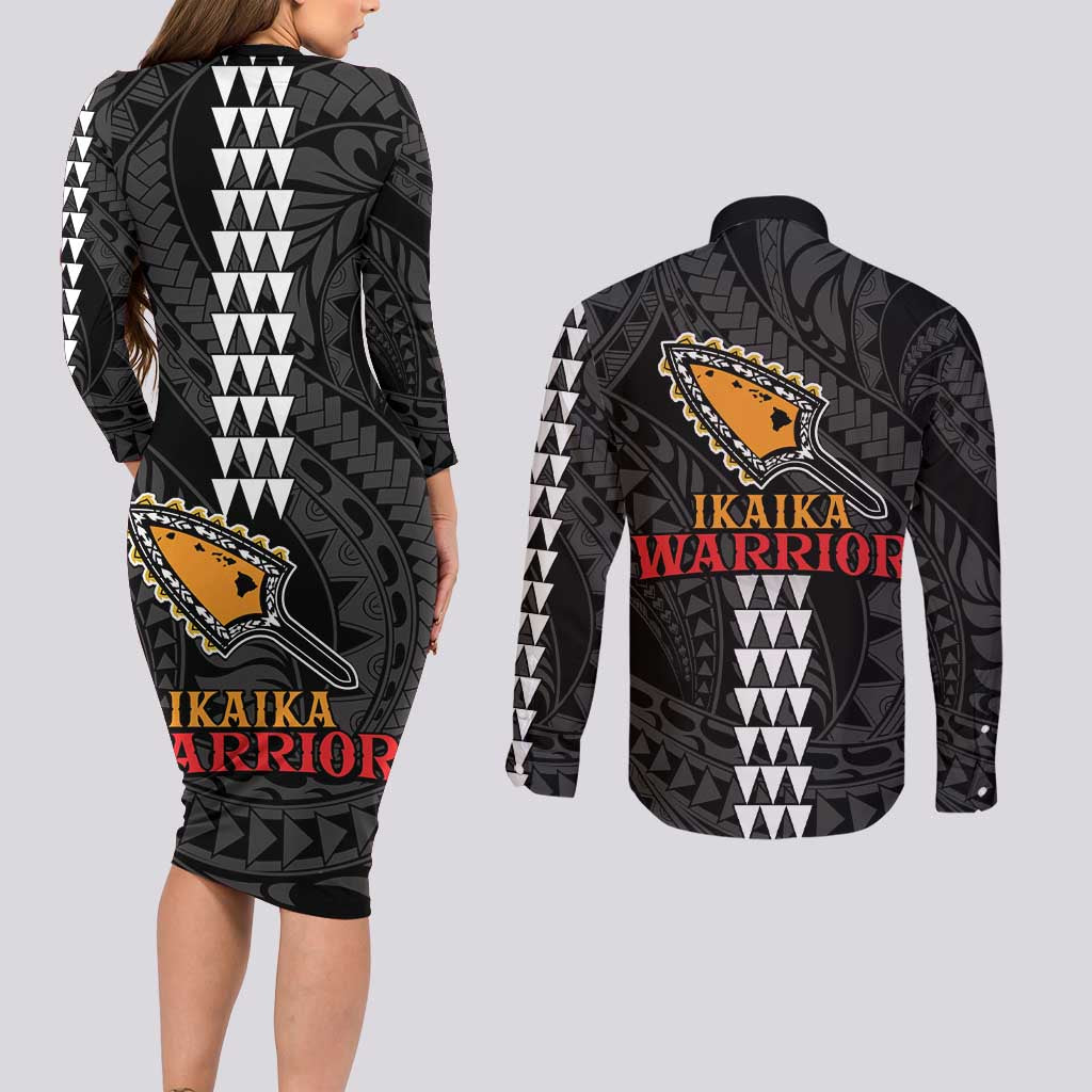 Aloha Spirit Ikaika Warrior Helmet Couples Matching Long Sleeve Bodycon Dress and Long Sleeve Button Shirt LT9 - Polynesian Pride