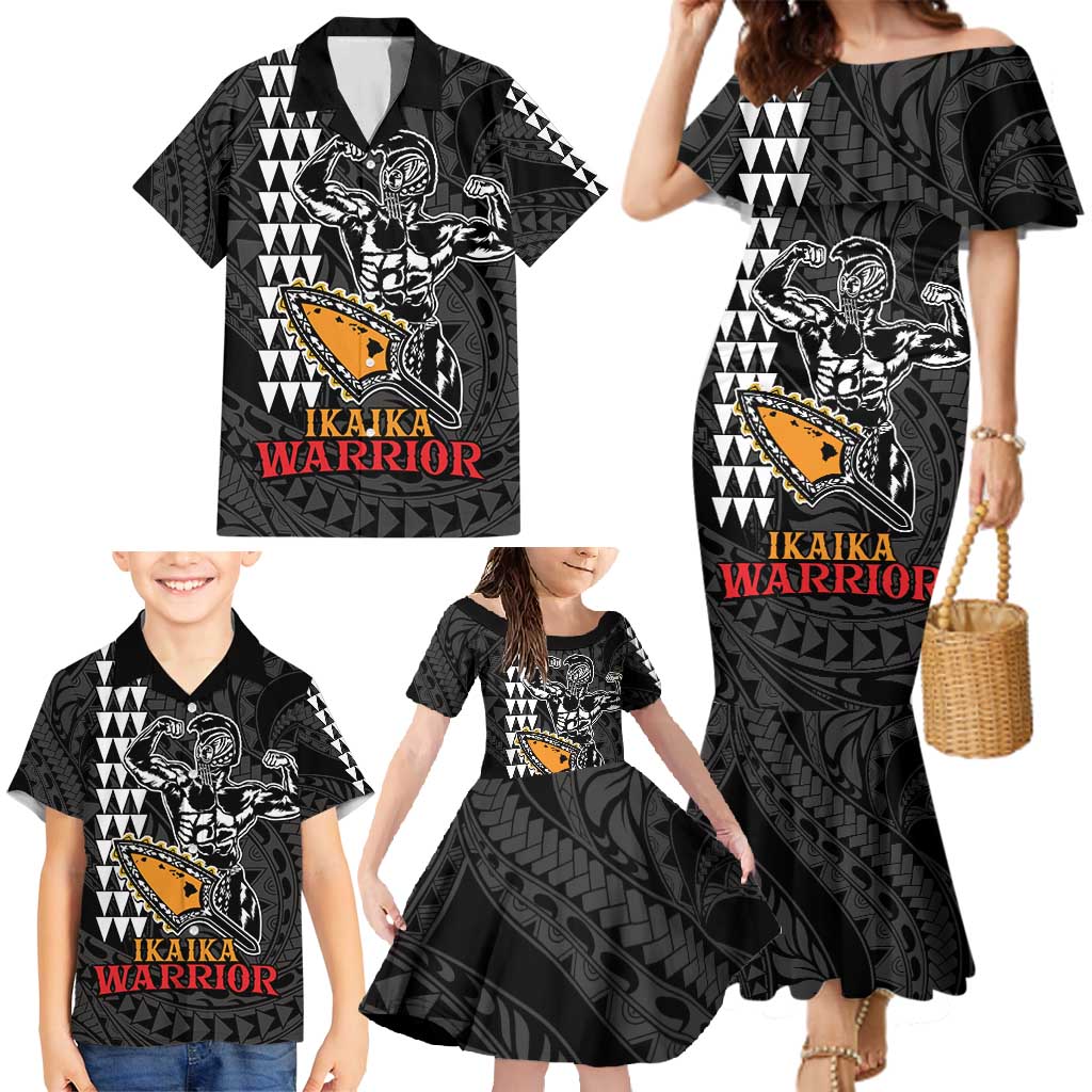 Aloha Spirit Ikaika Warrior Helmet Family Matching Mermaid Dress and Hawaiian Shirt