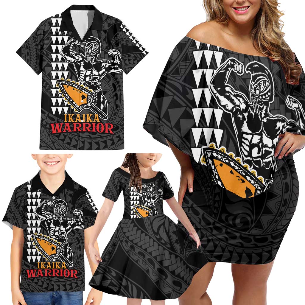 Aloha Spirit Ikaika Warrior Helmet Family Matching Off Shoulder Short Dress and Hawaiian Shirt