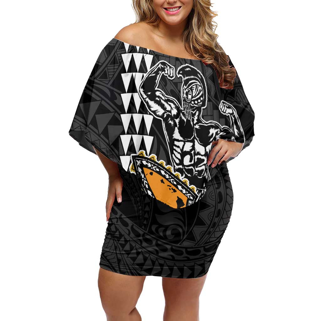 Aloha Spirit Ikaika Warrior Helmet Family Matching Off Shoulder Short Dress and Hawaiian Shirt