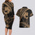 Ikaika Hawaiian Mythic Koa Tribal Warrior Couples Matching Long Sleeve Bodycon Dress and Hawaiian Shirt