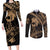 Ikaika Hawaiian Mythic Koa Tribal Warrior Couples Matching Long Sleeve Bodycon Dress and Long Sleeve Button Shirt