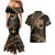 Ikaika Hawaiian Mythic Koa Tribal Warrior Couples Matching Mermaid Dress and Hawaiian Shirt