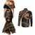 Ikaika Hawaiian Mythic Koa Tribal Warrior Couples Matching Mermaid Dress and Long Sleeve Button Shirt