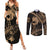 Ikaika Hawaiian Mythic Koa Tribal Warrior Couples Matching Summer Maxi Dress and Long Sleeve Button Shirt