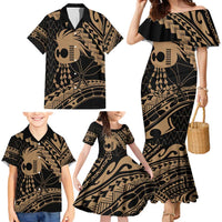 Ikaika Hawaiian Mythic Koa Tribal Warrior Family Matching Mermaid Dress and Hawaiian Shirt
