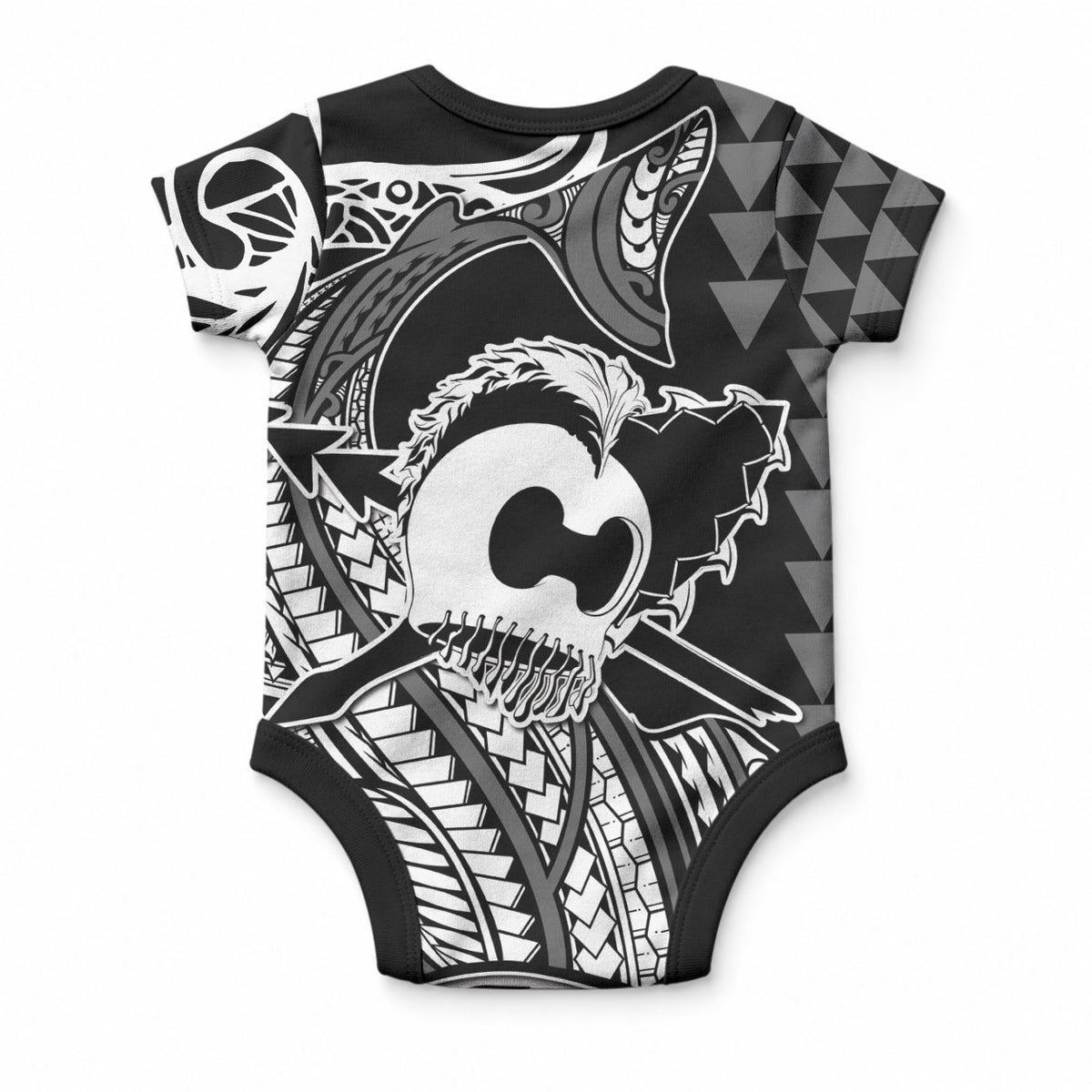 Koa Ikaika Warrior Helmet with Shark Baby Onesie Black Kakau Style LT9 - Polynesian Pride