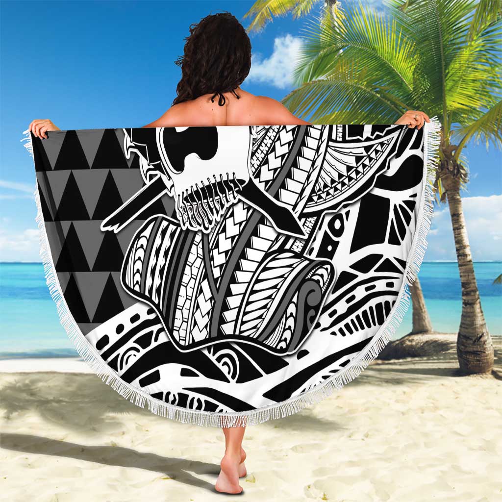 Koa Ikaika Warrior Helmet with Shark Beach Blanket Black Kakau Style