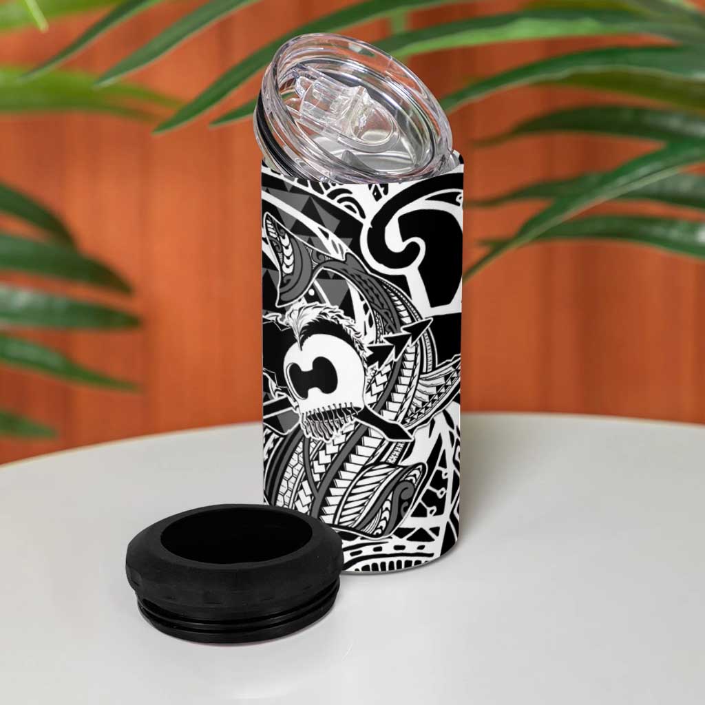 Koa Ikaika Warrior Helmet with Shark 4 in 1 Can Cooler Tumbler Black Kakau Style