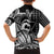 Koa Ikaika Warrior Helmet with Shark Family Matching Puletasi and Hawaiian Shirt Black Kakau Style