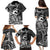 Koa Ikaika Warrior Helmet with Shark Family Matching Puletasi and Hawaiian Shirt Black Kakau Style