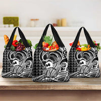 Koa Ikaika Warrior Helmet with Shark Grocery Bag Black Kakau Style