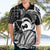 Koa Ikaika Warrior Helmet with Shark Hawaiian Shirt Black Kakau Style