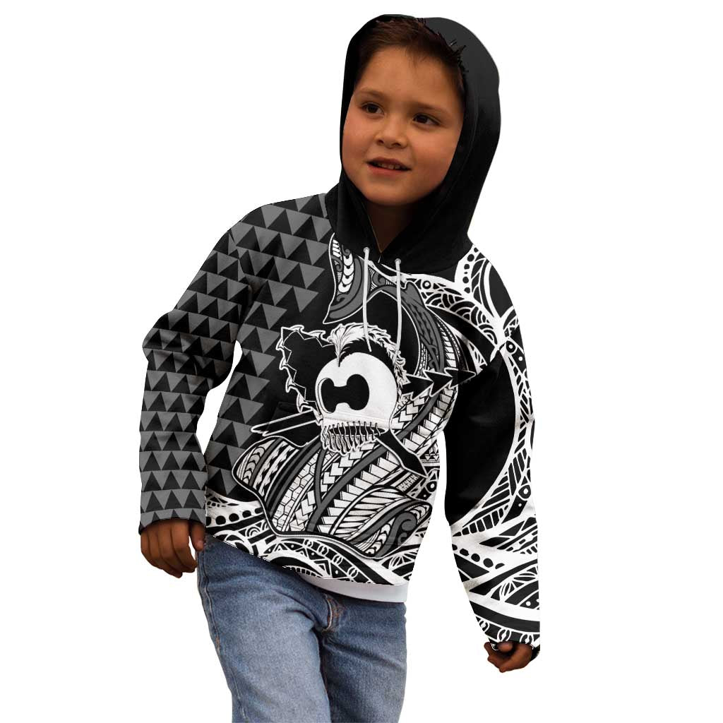 Koa Ikaika Warrior Helmet with Shark Kid Hoodie Black Kakau Style