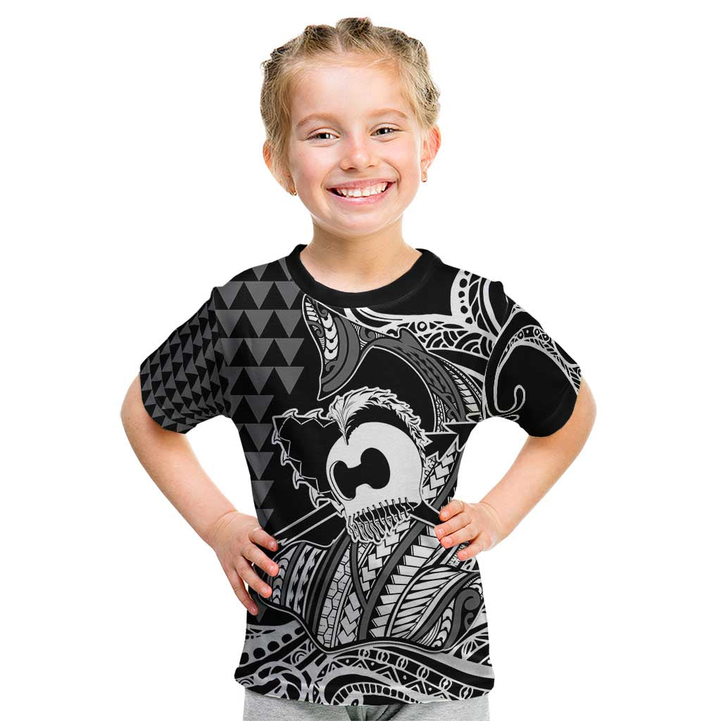 Koa Ikaika Warrior Helmet with Shark Kid T Shirt Black Kakau Style