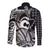 Koa Ikaika Warrior Helmet with Shark Long Sleeve Button Shirt Black Kakau Style