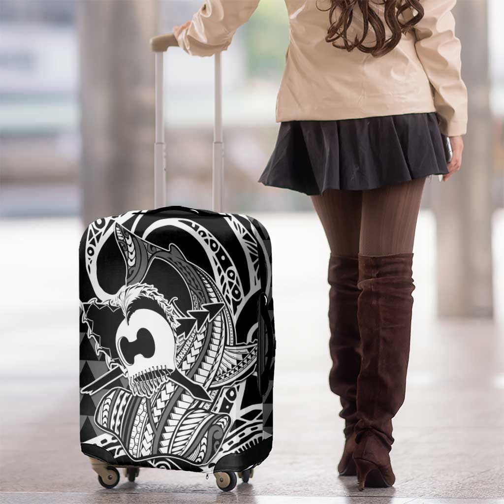 Koa Ikaika Warrior Helmet with Shark Luggage Cover Black Kakau Style LT9 - Polynesian Pride